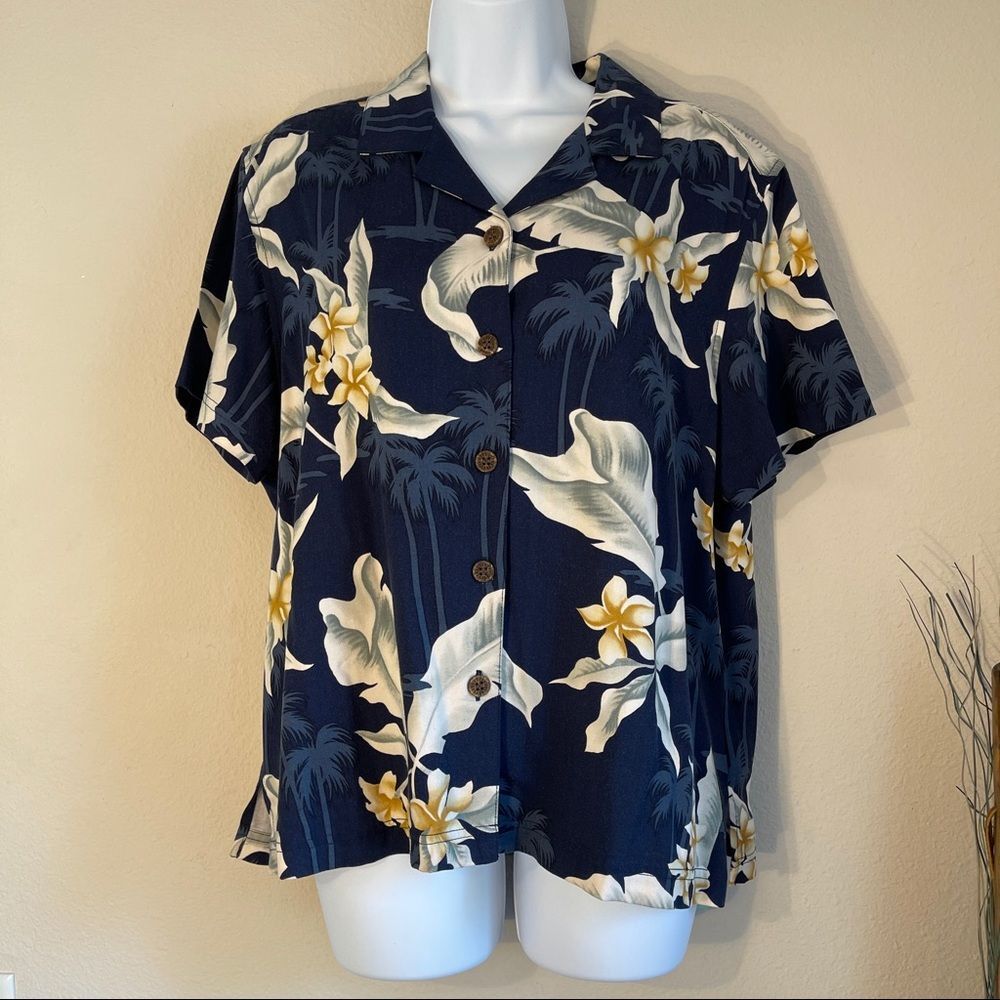 Island Traders Tropical Floral Rayon Hawaiian Button Shirt Vintage Size L